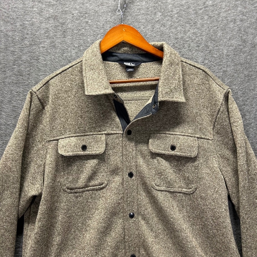 Eddie Bauer Mens Large Brown Marled Sweater Fleece Snap Front Shirt Jacket L